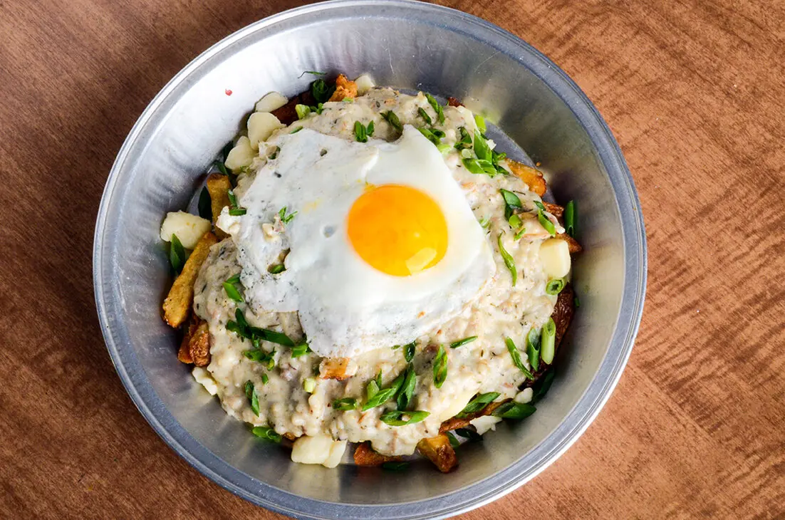 Breakfast Poutine — goetta gravy, Urban Stead curds, sunny-side-up egg