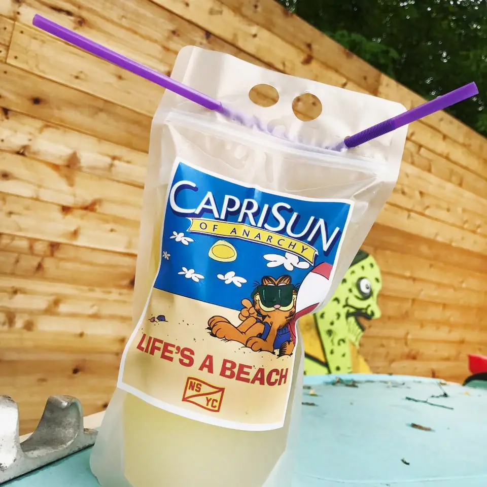 Caprise & Desist Sun Of Anarchy — bagged vodka lavender lemonade with the CapriSun of Anarchy sticker