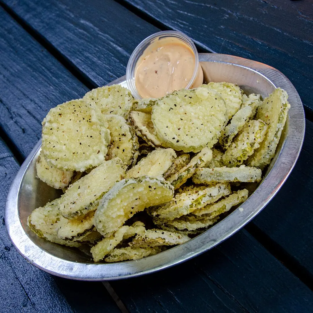 Frickles — fried pickle chips with chipotle ranch