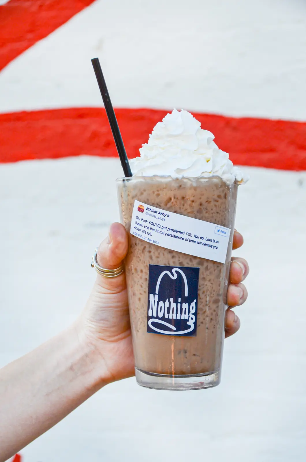 The Jon Mocha Shake — vodka, cold brew, Godiva chocolate, oat milk, shaved ice, vegan whipped cream