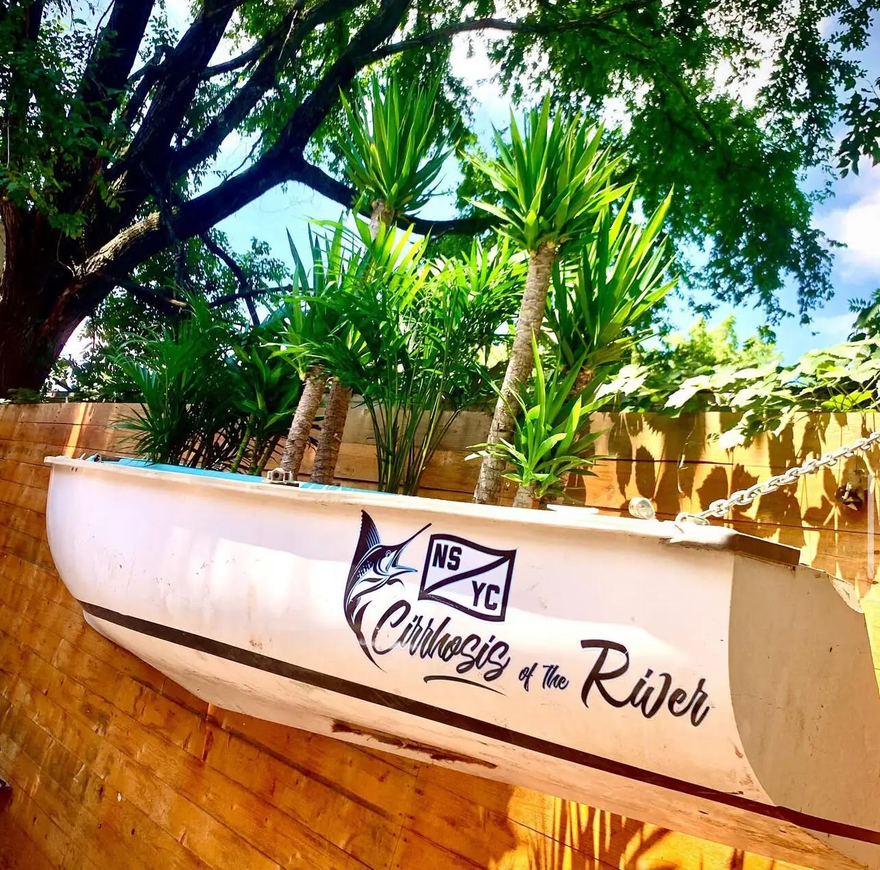 Cirrhosis of the River — the boat planter on the NSYC patio