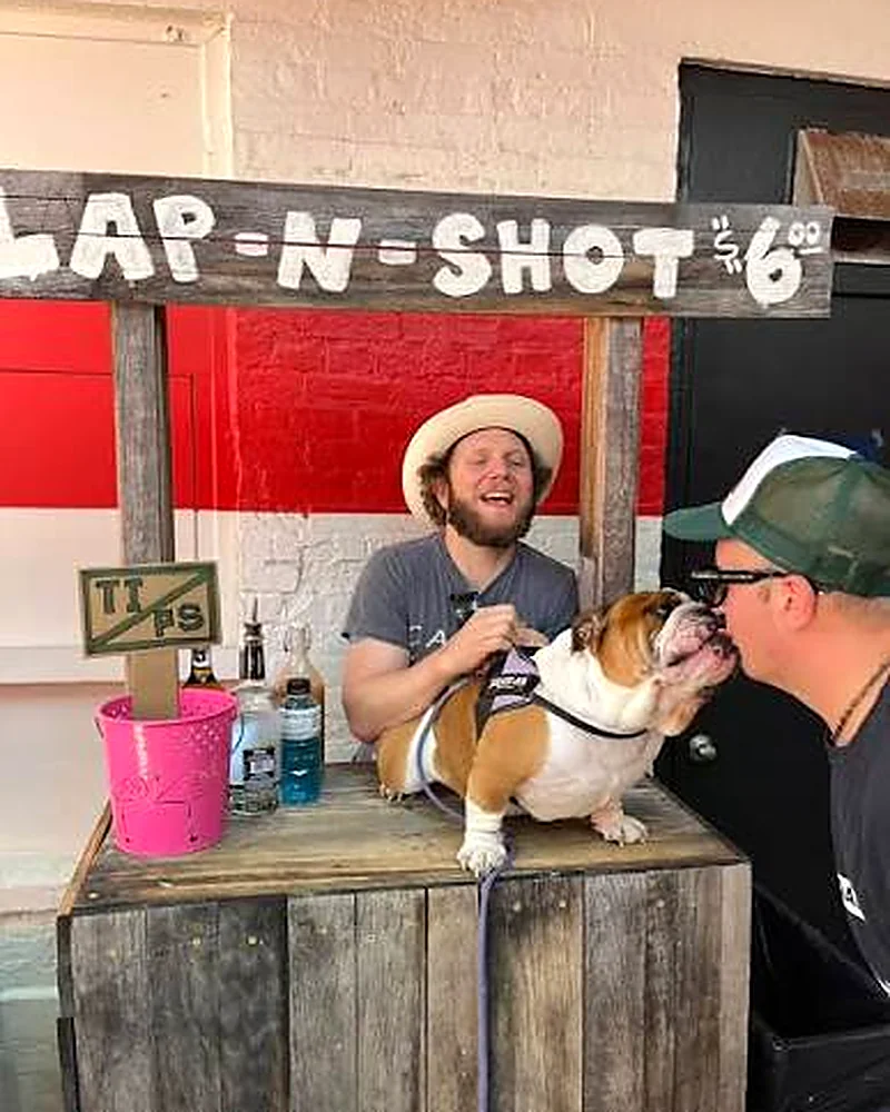 The Shot and Slap booth at Northside Yacht Club, six dollars a go